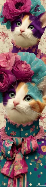 Cat bookmarks featuring a purple and cream cat with flower hat